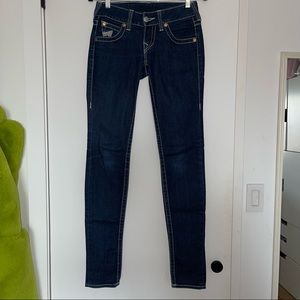 True Religion Dark Wash Low Rise Skinny Jeans